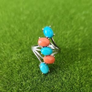 925 Coral Turquiose Ring